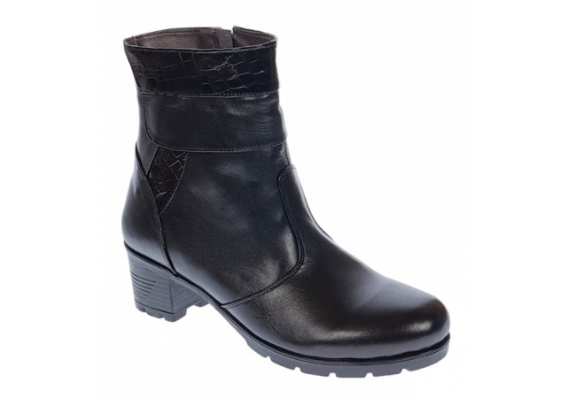 Marimea 36 Ghete dama din piele naturala cu fermoar, imblanite, Negru LMVS54N